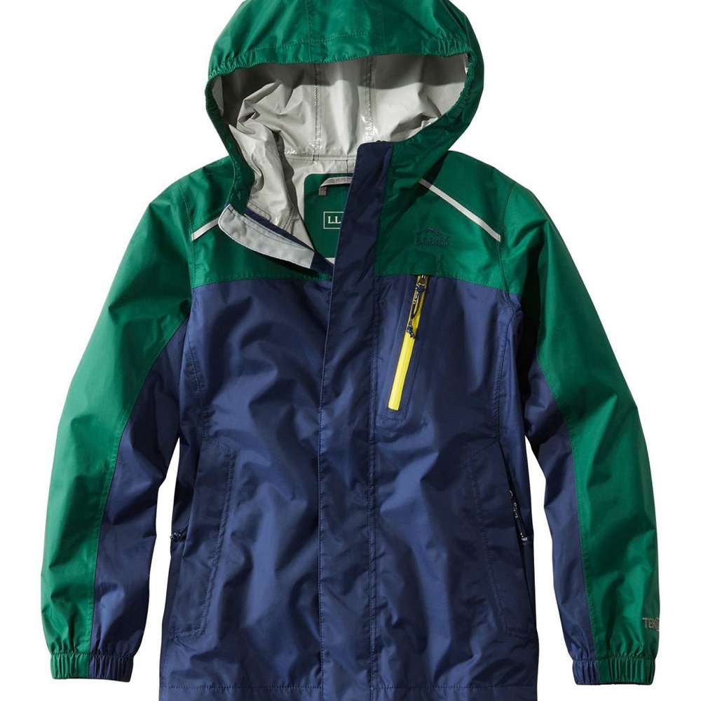 L.L. Bean Trail Model Rain Jacket LITTLE KIDS LARGE 6X/7 NIGHT/EMERALD SPRUCE